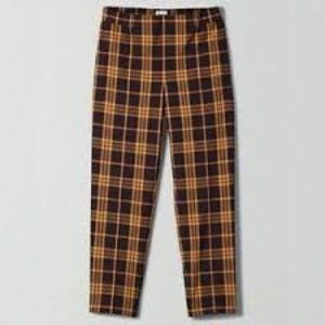 Wilfred Darontal Pants Plaid Brown Yellow Check Cropped Ankle Length